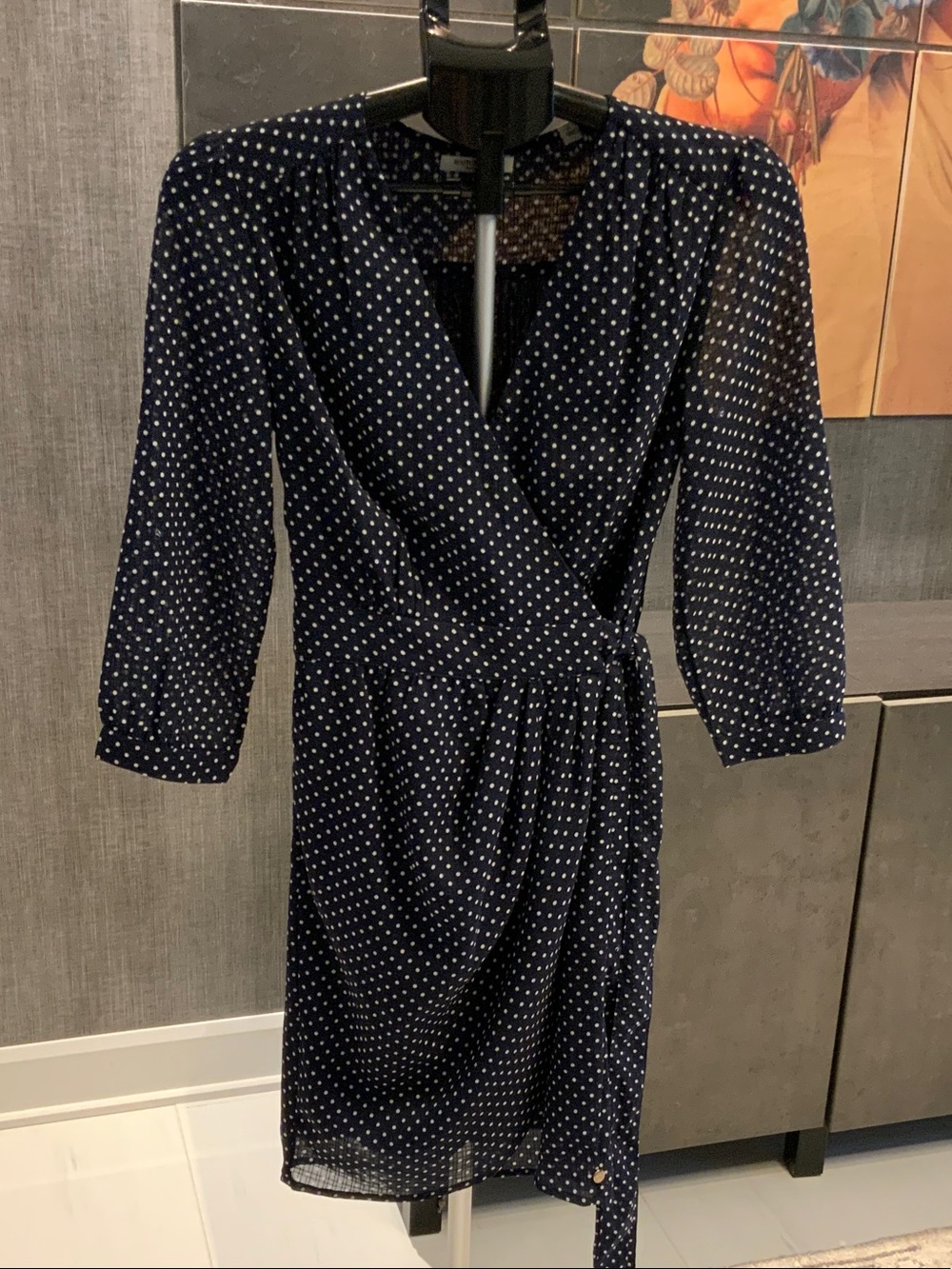 Scotch & Soda Navy and White Polka Dot Wrap Dress 36